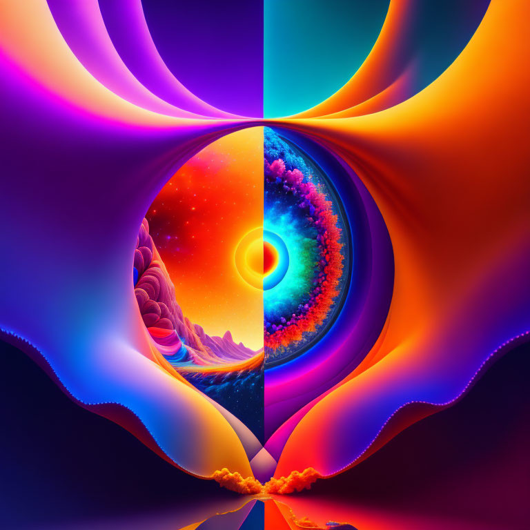 Colorful Psychedelic Digital Art: Vortex Tunnel with Fractal Patterns