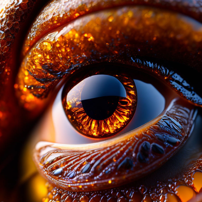 Detailed Close-Up of Human Eye with Golden Brown Iris