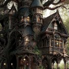 Intricate Woodwork Treehouse in Enchanted Forest