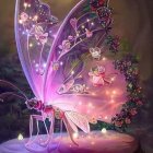 Colorful Digital Artwork: Butterfly with Cosmic Wings on Starry Background