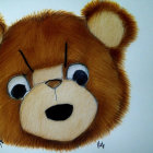 Chubby brown cartoon bear with black nose and quizzical expression