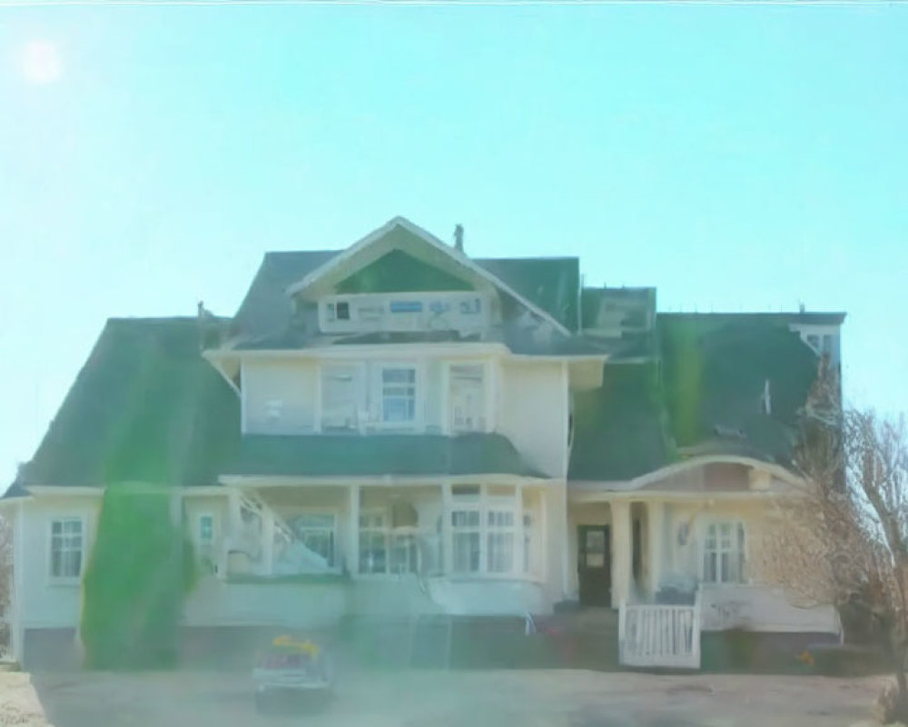 Blurred Image of Large Two-Story House with Porch