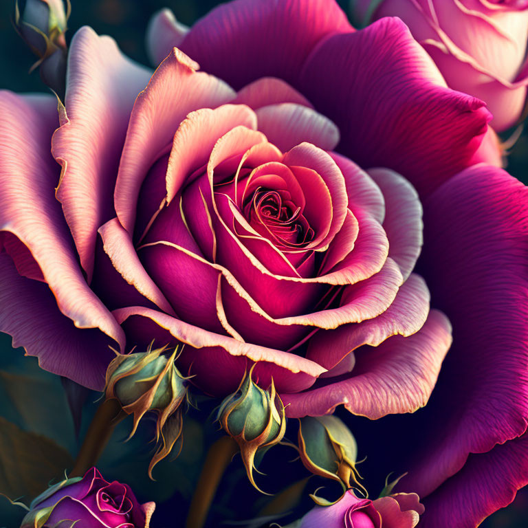 Detailed Close-Up of Vibrant Purple and Pink Roses