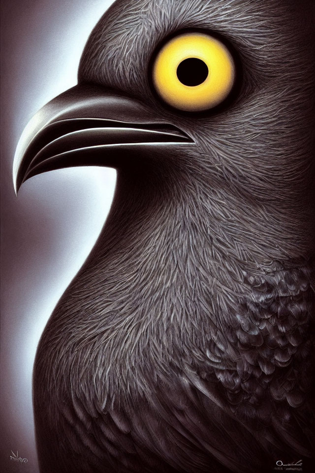 Detailed Close-Up of Raven Profile with Striking Yellow Eye