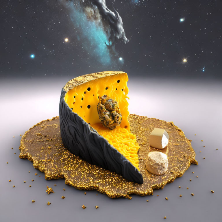 Cheese Slice as Celestial Body on Cracker Surface in Cosmic Scene