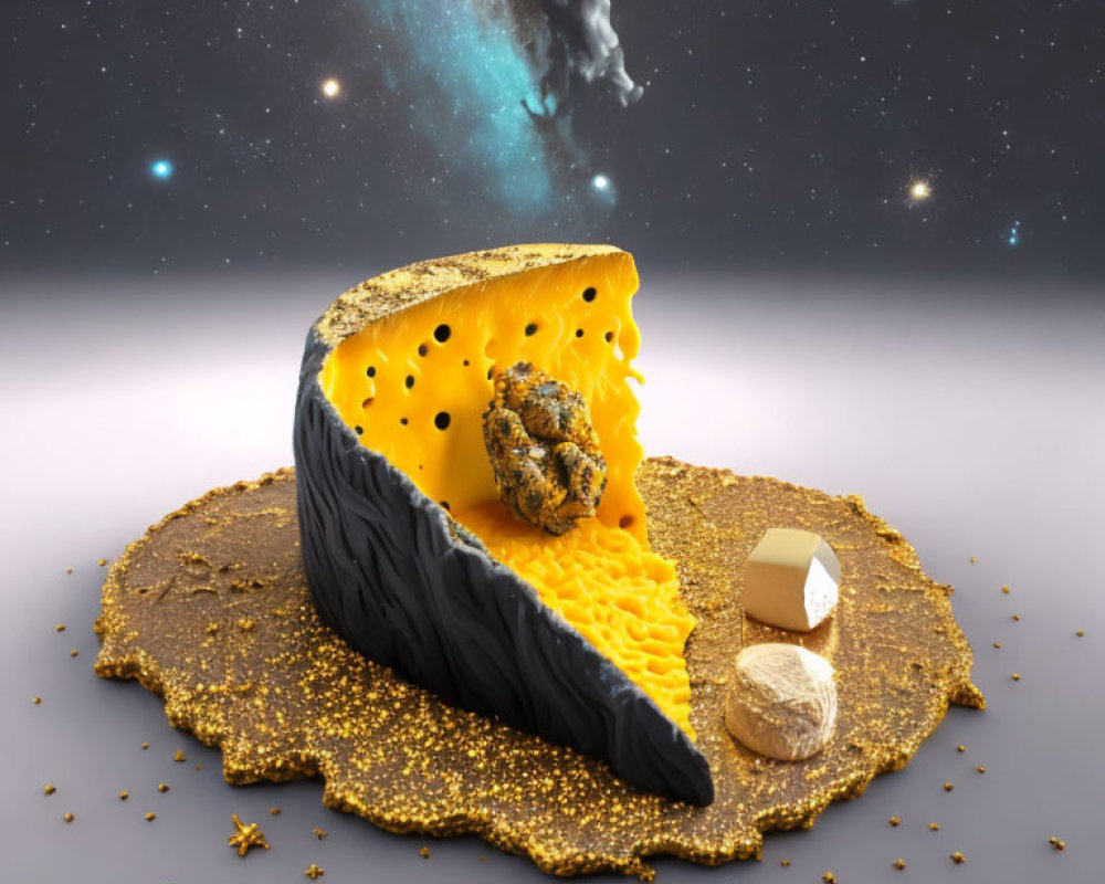 Cheese Slice as Celestial Body on Cracker Surface in Cosmic Scene