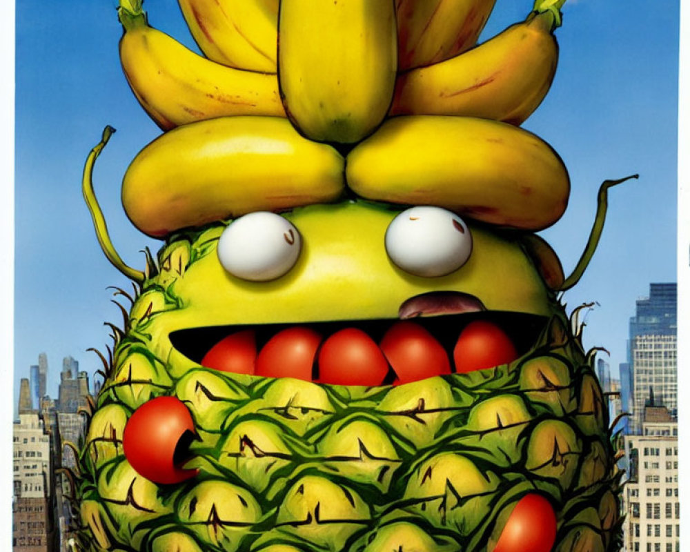 Fruit-themed cartoon character with unique features