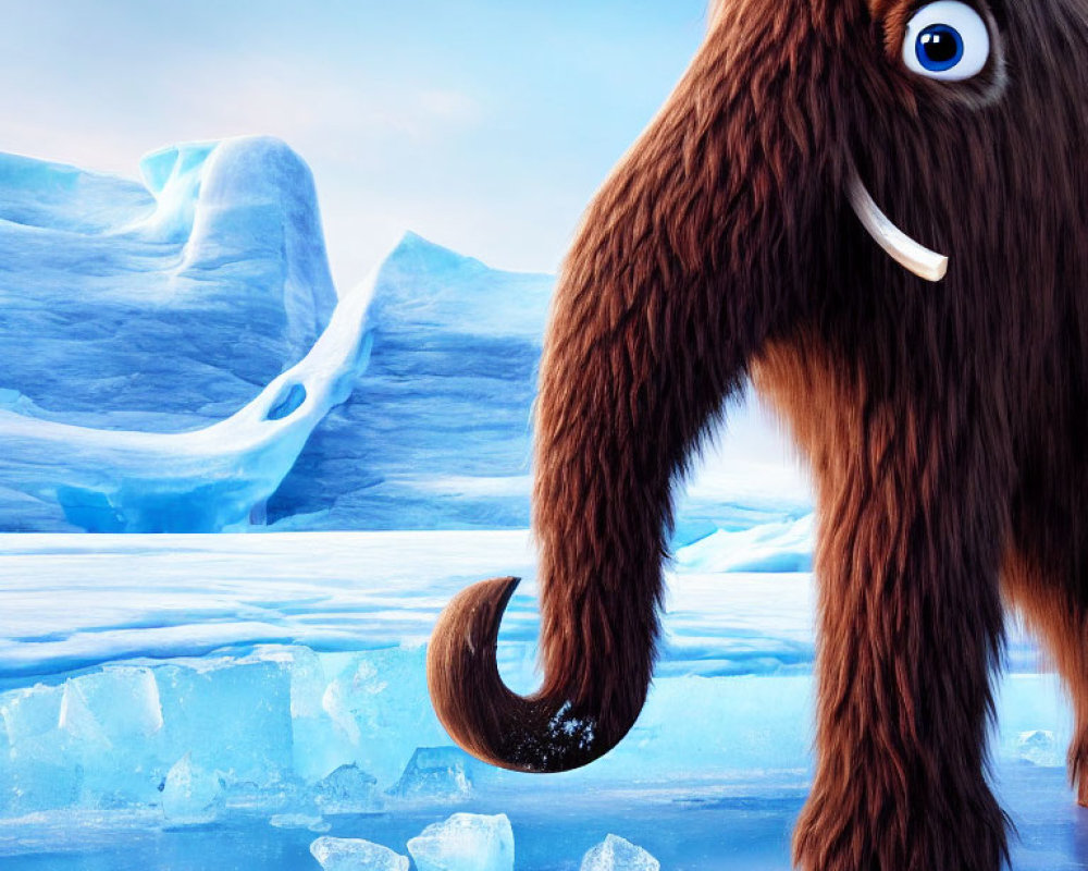 Large-tusked woolly mammoth in frozen landscape