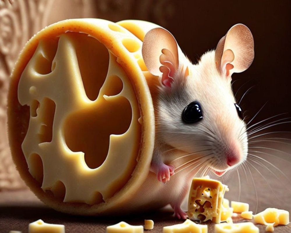 Adorable Mouse with Swiss Cheese Wheel and Holes