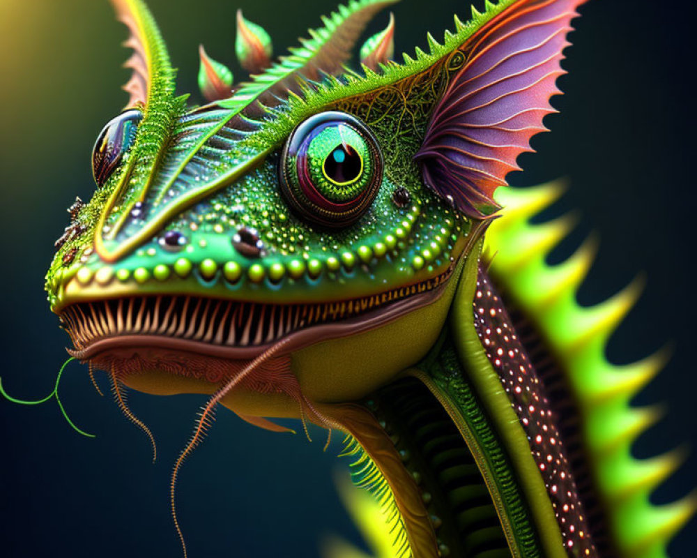 Vivid Digital Illustration of Fantastical Reptilian Creature