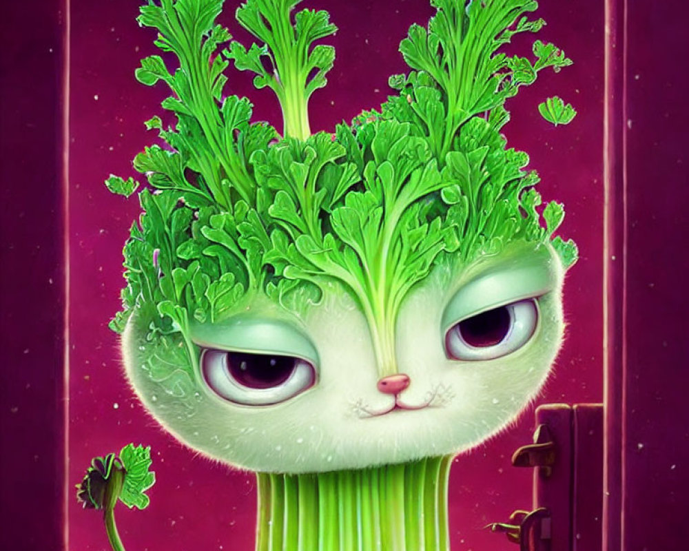 Illustration of whimsical character with celery body and expressive eyes