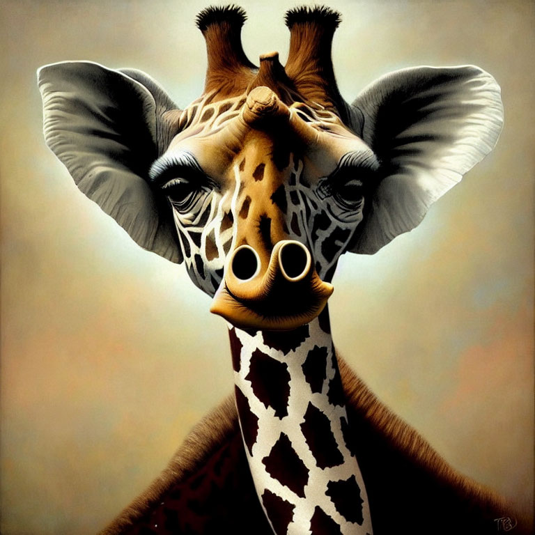 Realistic close-up giraffe painting with detailed features