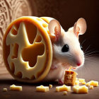 Adorable Mouse with Swiss Cheese Wheel and Holes