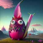 Colorful Owl-Like Creature in Surreal Landscape