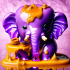 Purple Elephant Figure Submerged in Gold Liquid on Pink Background