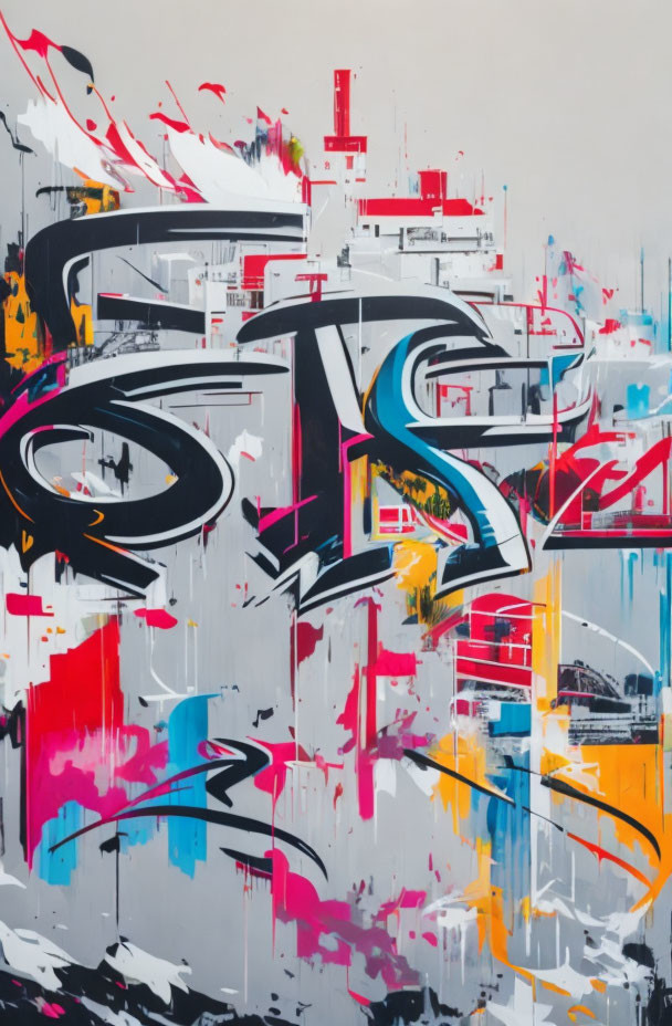 Colorful Abstract Graffiti Art: Bold Lines and Vibrant Splashes