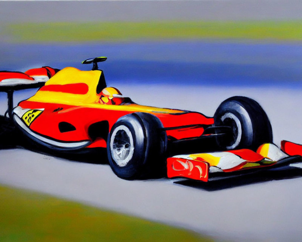 Colorful Formula 1 racing car painting on stylized track