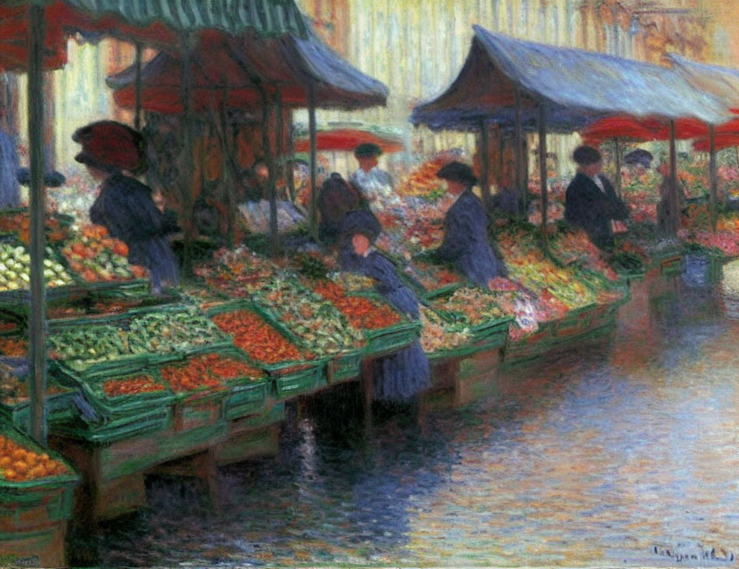 Vibrant Impressionist Painting of Outdoor Market Scene