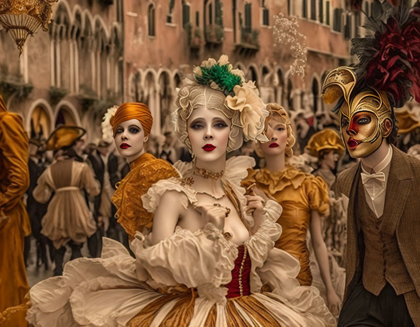 Elaborate Historic Venetian Theme Costumes at Masquerade Ball