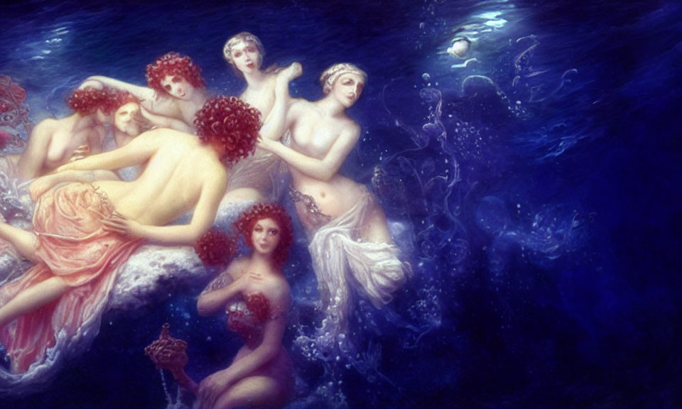 Ethereal women in underwater scene with flowing hair