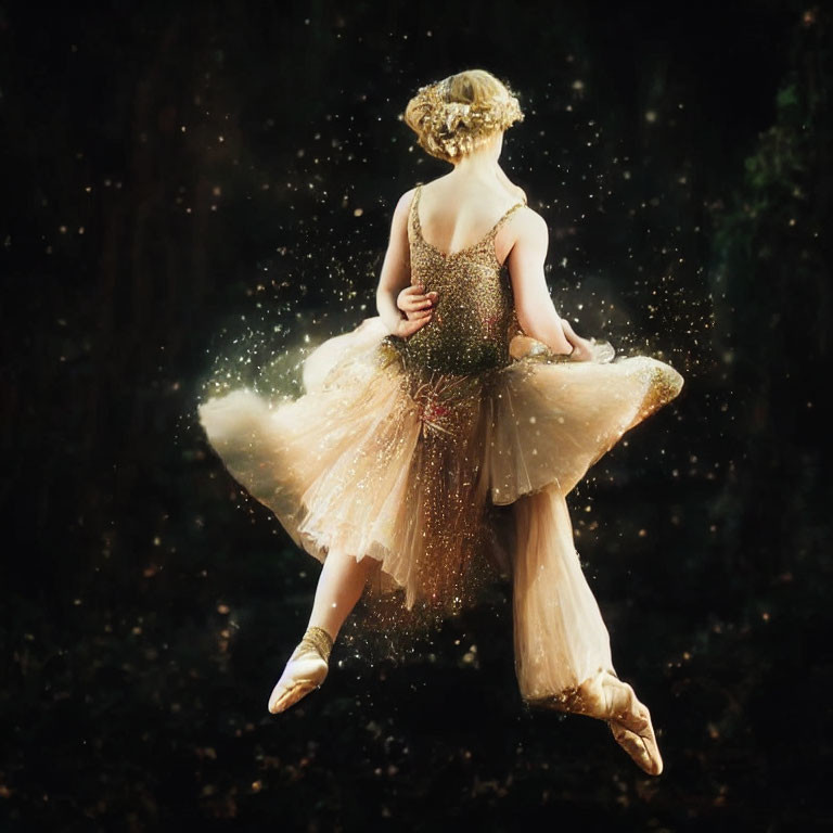 Golden Ballerina Gliding in Sparkling Tutu