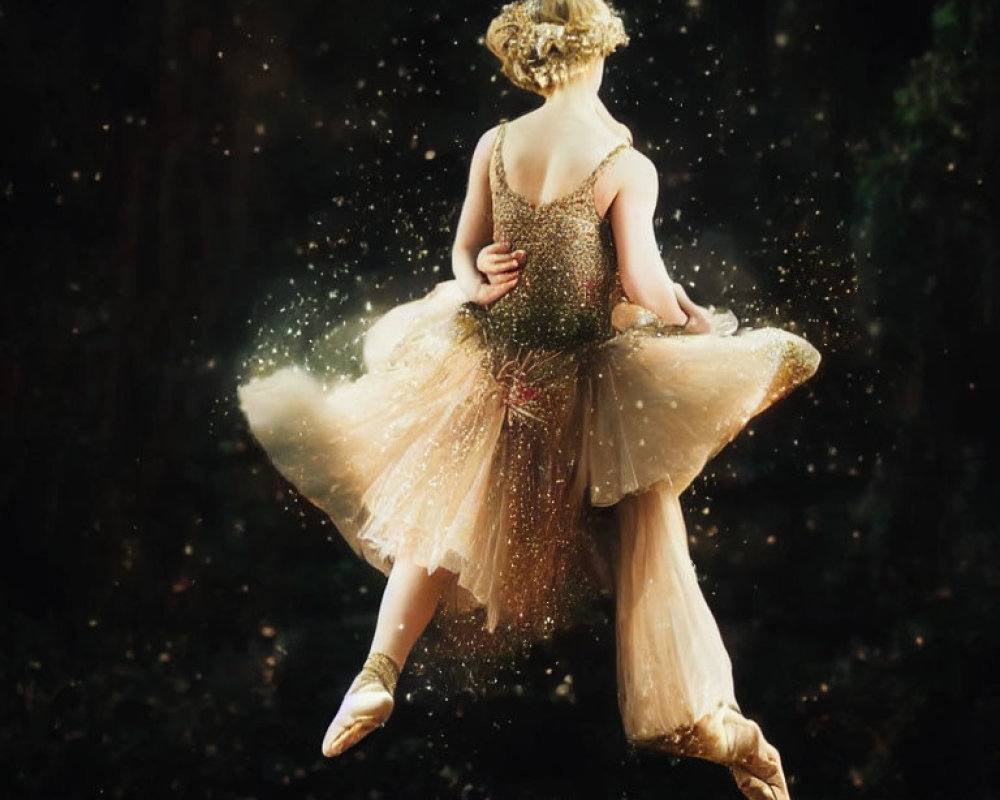 Golden Ballerina Gliding in Sparkling Tutu