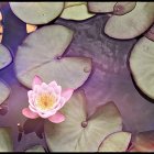 Woman sitting among lotus flowers in tranquil pond