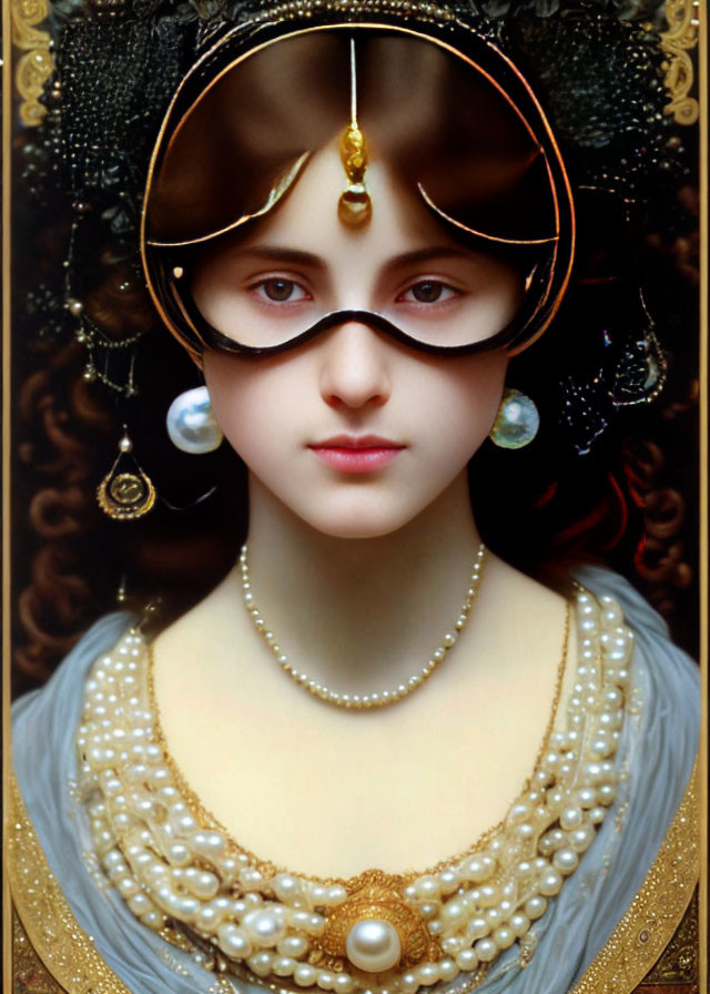 Detailed Portrait of Woman with Pearl Headpiece & Veil