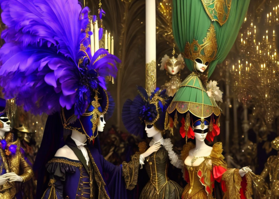 Colorful costumes and feathered masks at Venetian-style carnival