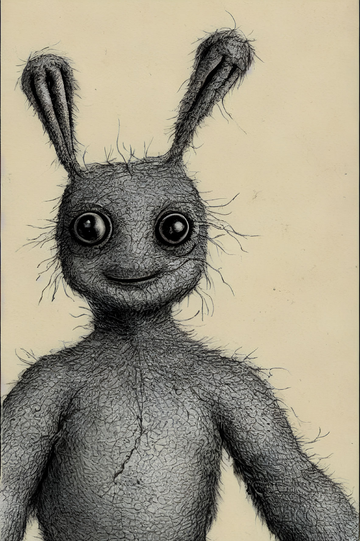 Whimsical creature with rabbit-like ears and large eyes