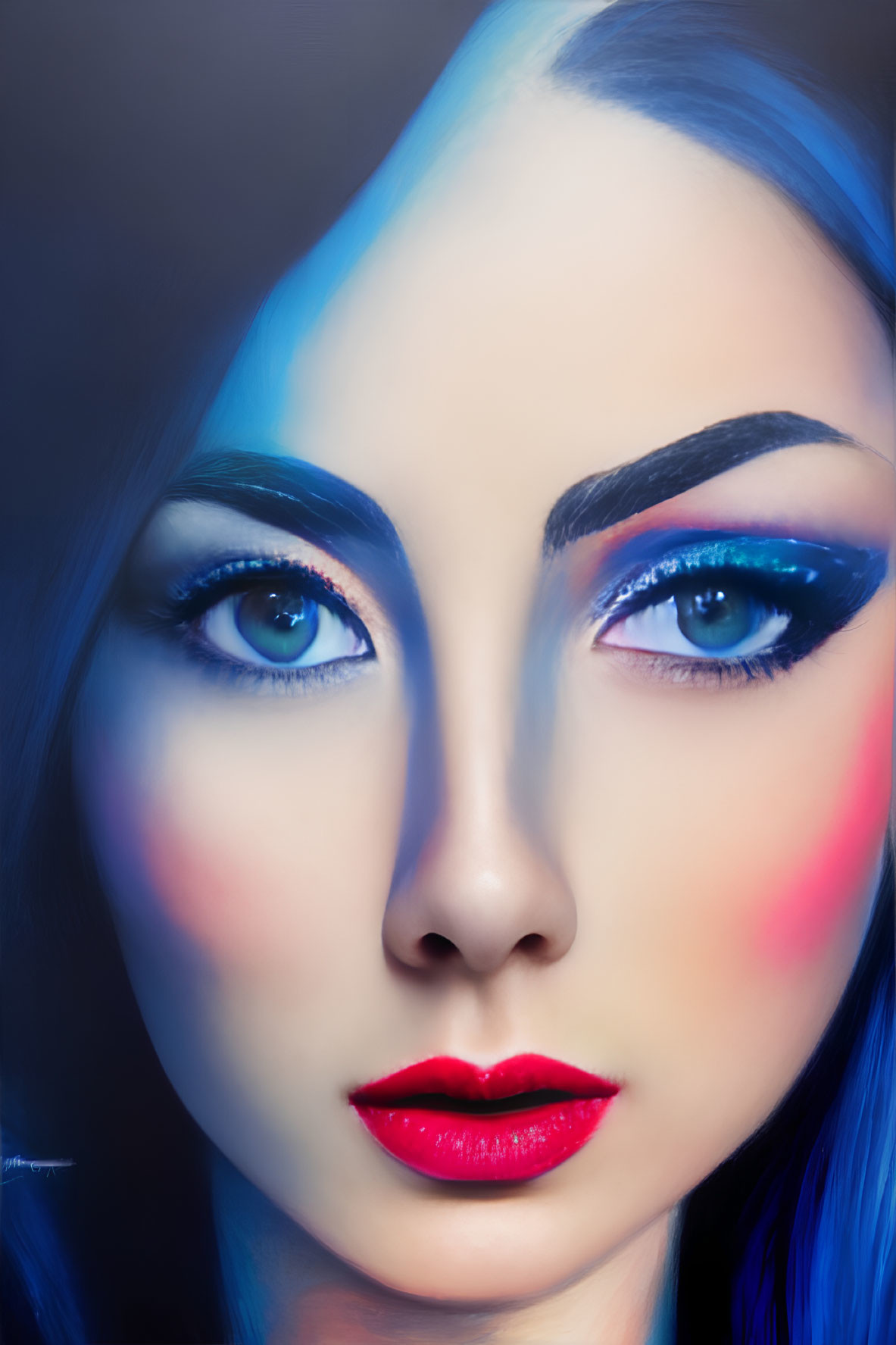 Intense close-up portrait with dramatic makeup palette