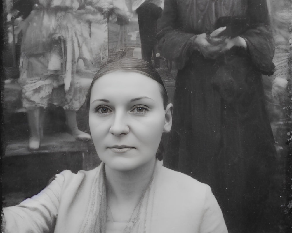 Monochrome image of three women in different poses