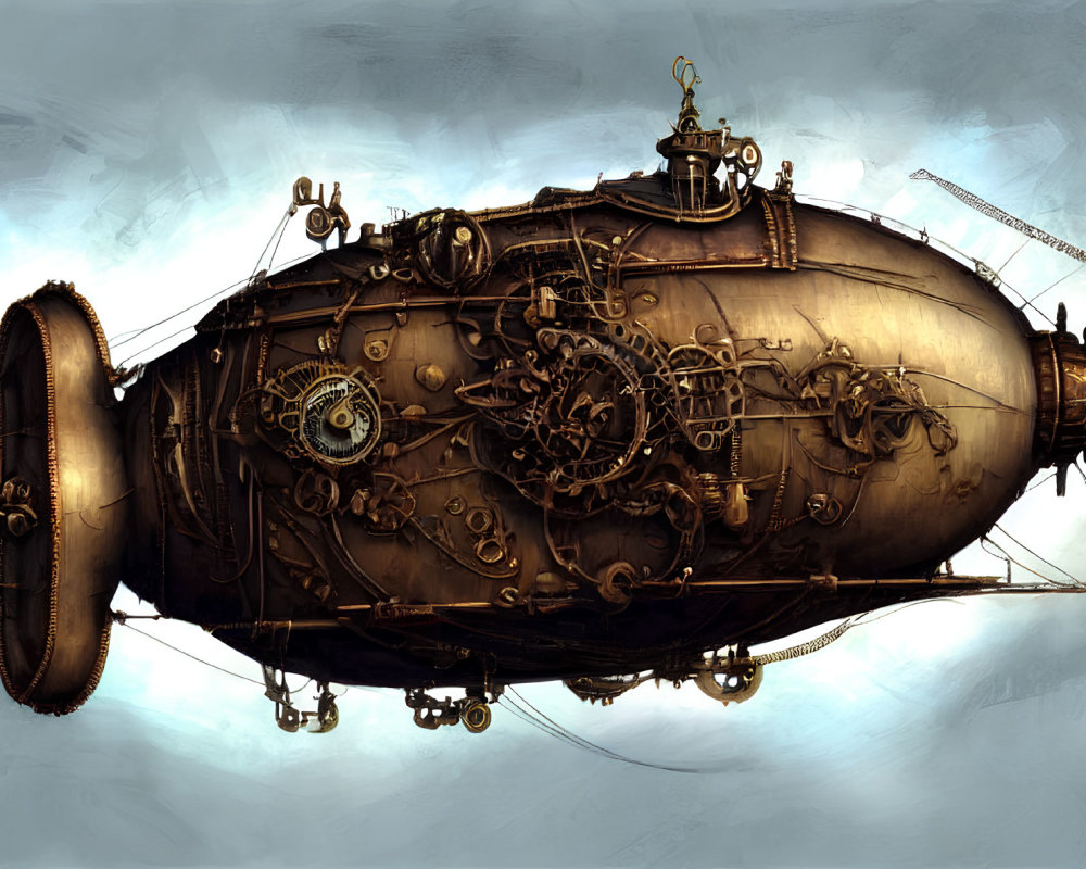 Intricate steampunk-style airship with metalwork and propeller