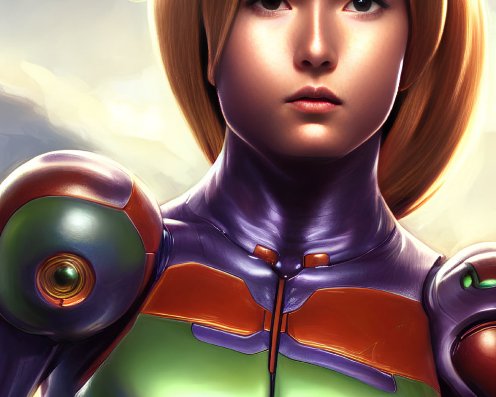 Digital illustration: Woman in futuristic armor with short blonde hair