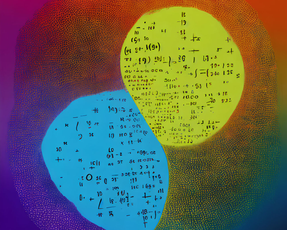 Vibrant Abstract Background with Red, Blue, and Yellow Circles and Mathematical Equations