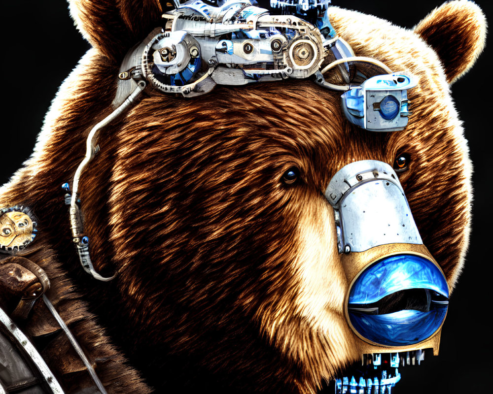 Cybernetic Bear Illustration with Blue Energy Orb