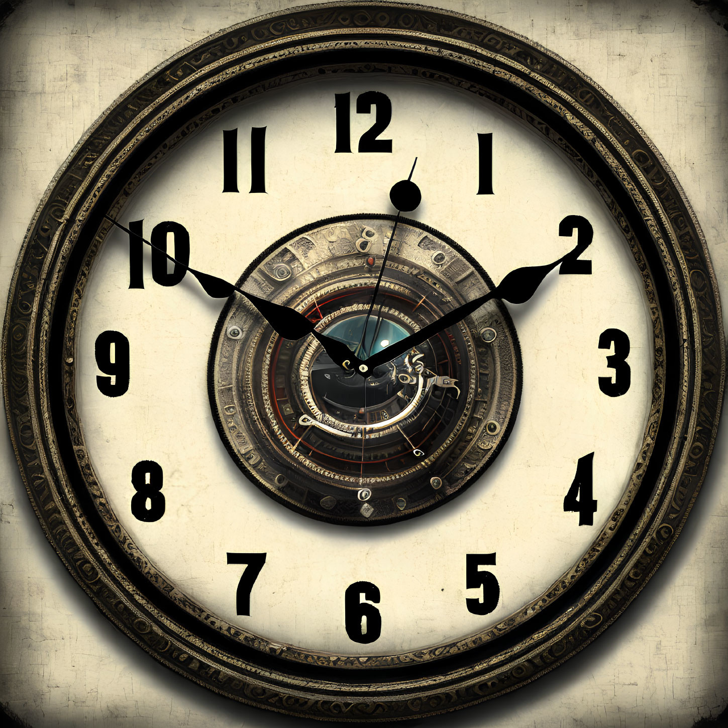 Vintage Clock Displaying 8:02 on Textured Beige Background