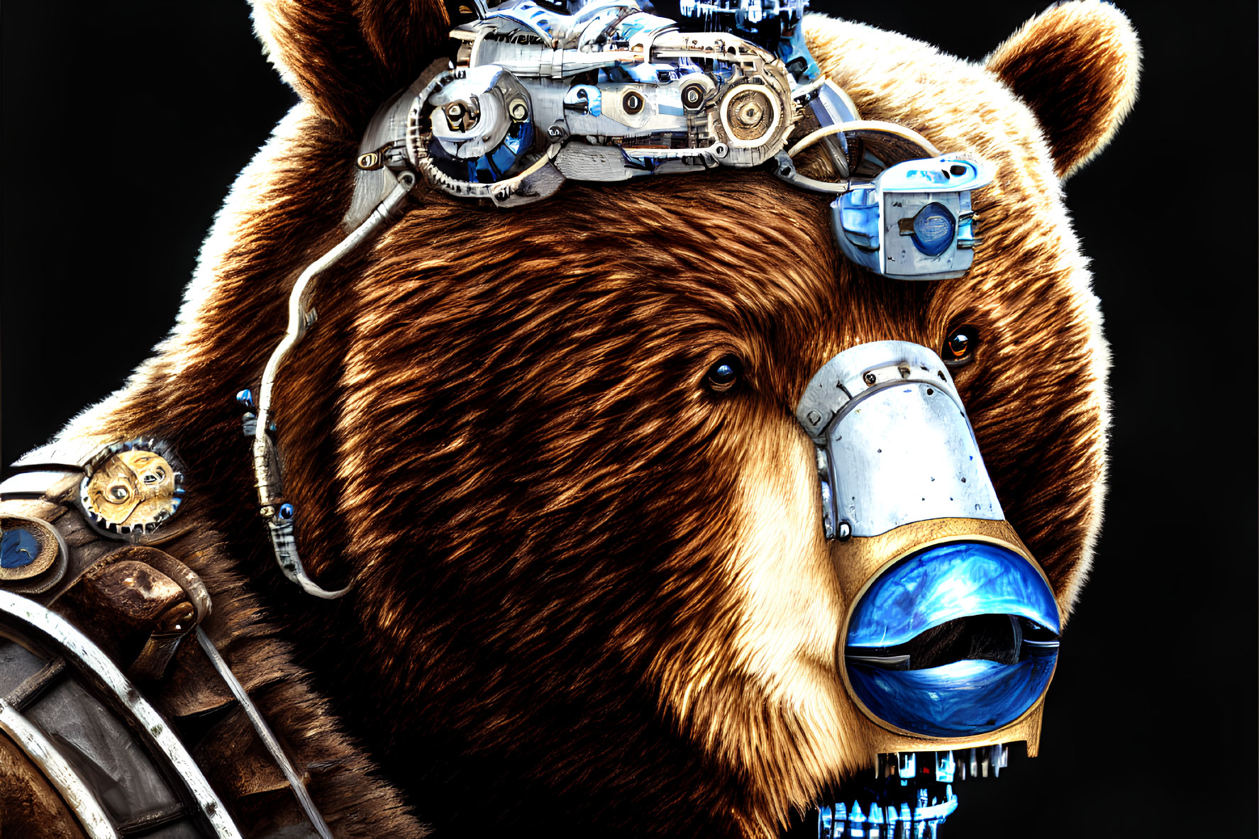 Cybernetic Bear Illustration with Blue Energy Orb