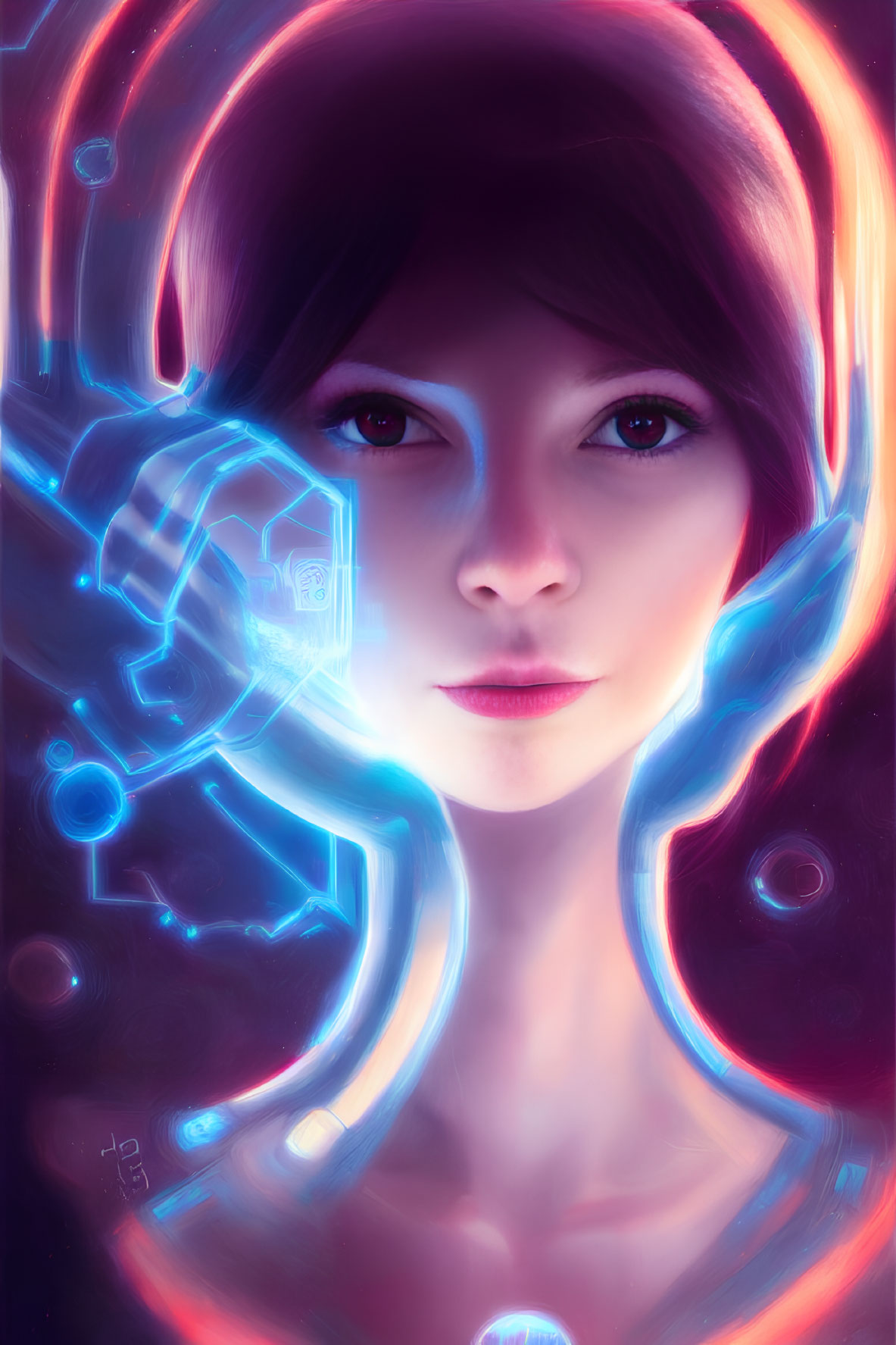 Digital art portrait of woman with futuristic cybernetic enhancements