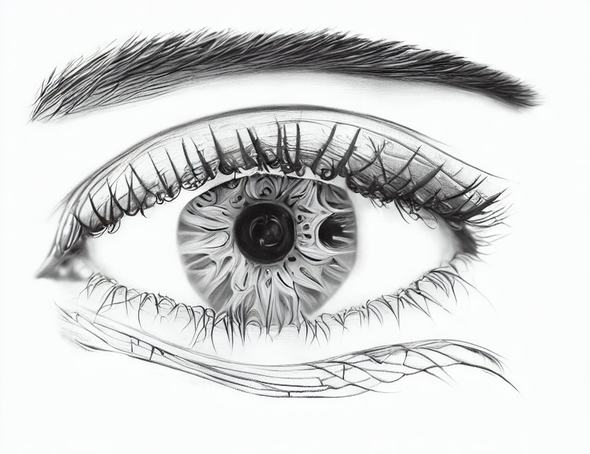 Detailed Pencil Drawing of Human Eye with Intricate Iris Patterns