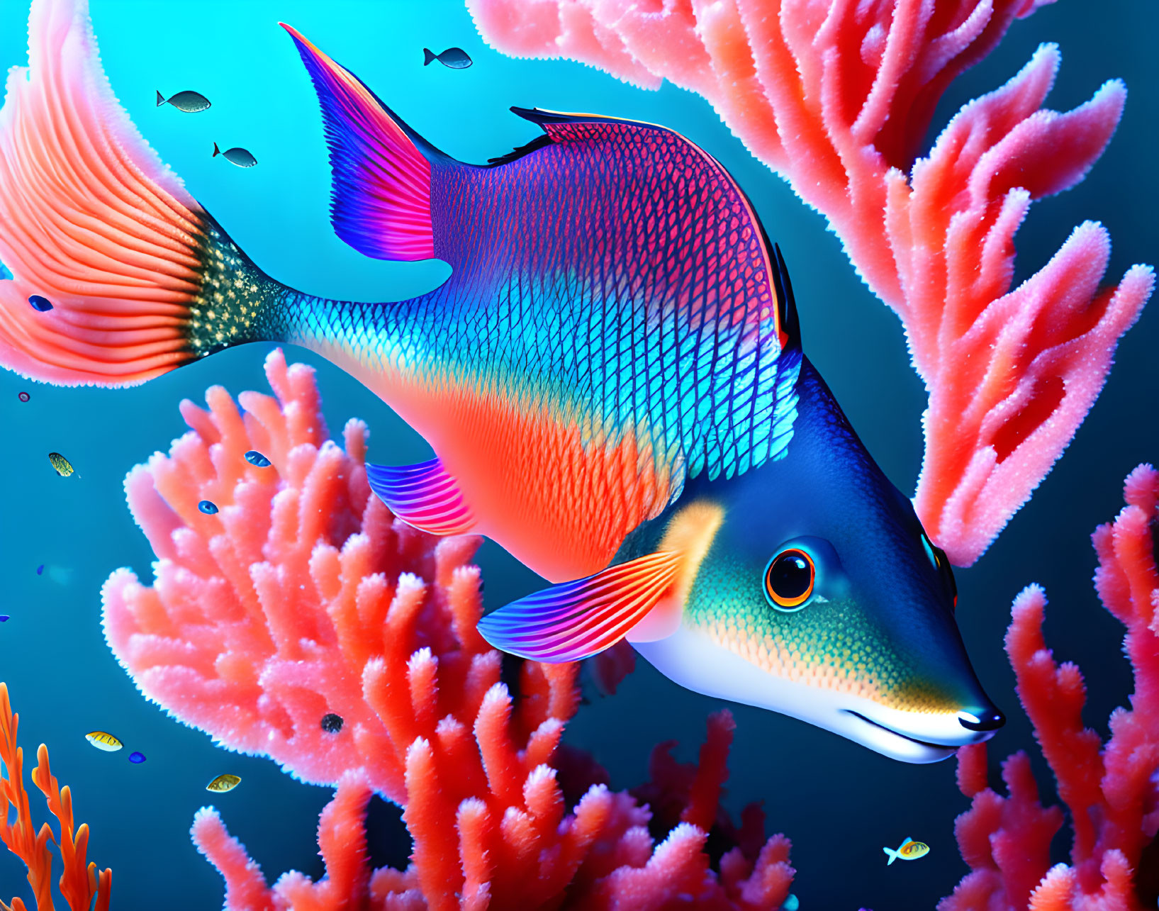 Colorful Tropical Fish Among Pink Coral Reefs Illustration