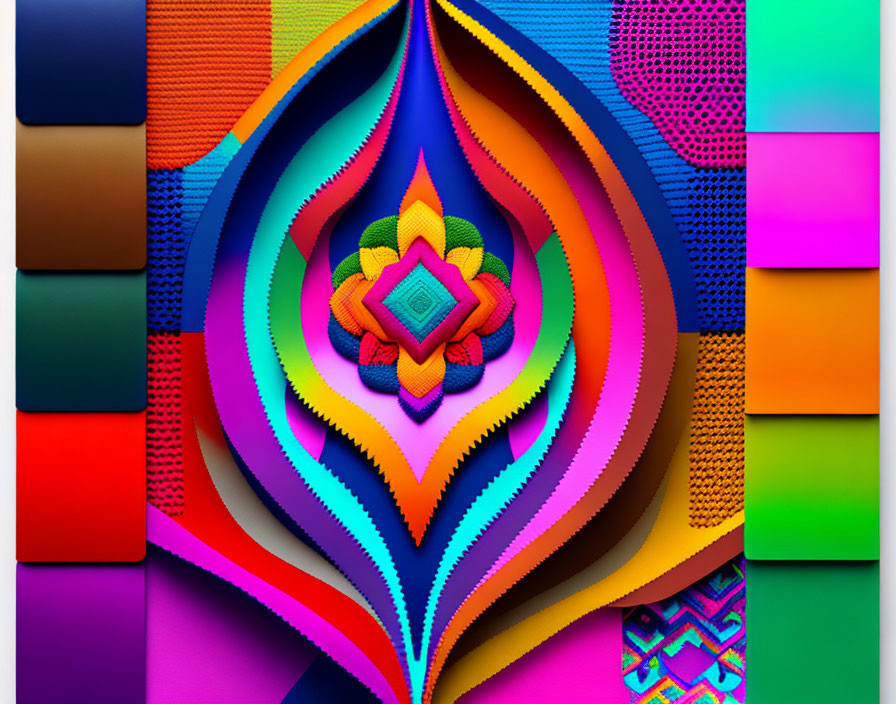 Colorful Symmetrical 3D Pattern Art with Diverse Textures