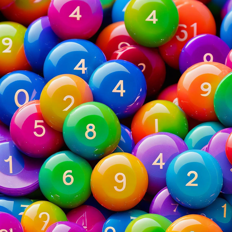 Vibrant Numbered Balls in Blue, Green, Pink, Orange, and Purple