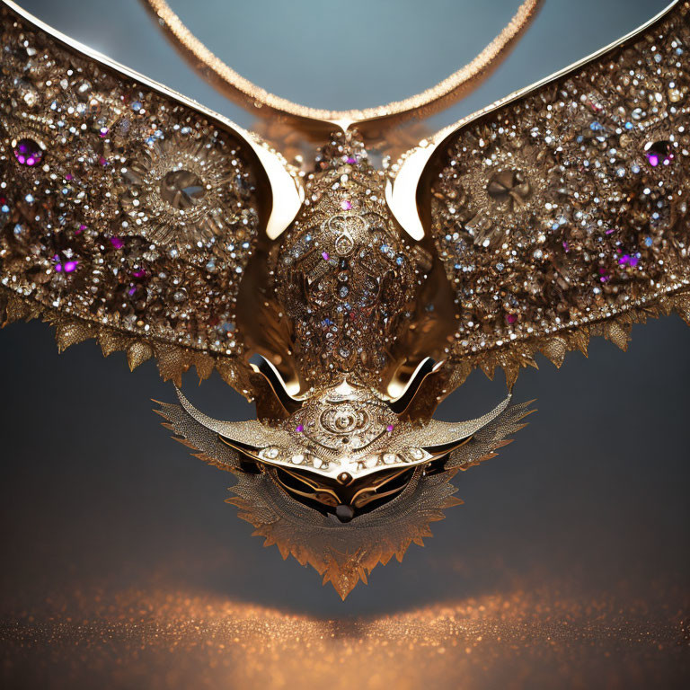 Intricate Golden Mask with Gemstones on Symmetrical Axis