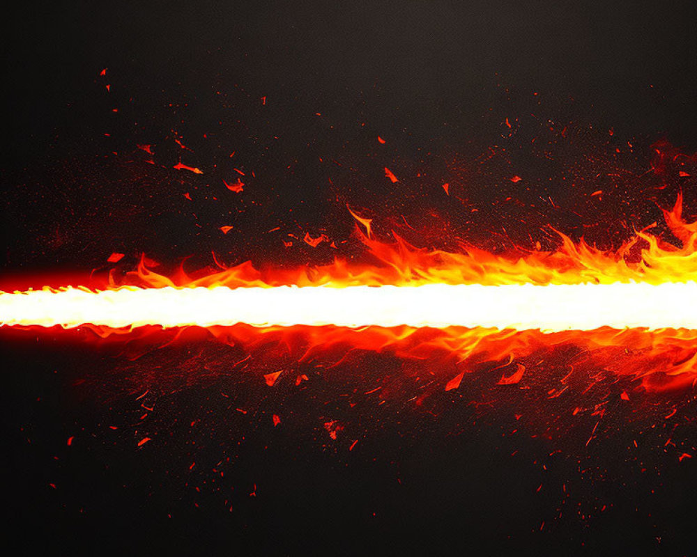 Dynamic Horizontal Fire Line on Dark Background