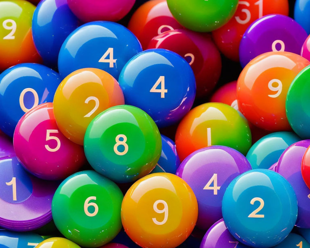 Vibrant Numbered Balls in Blue, Green, Pink, Orange, and Purple