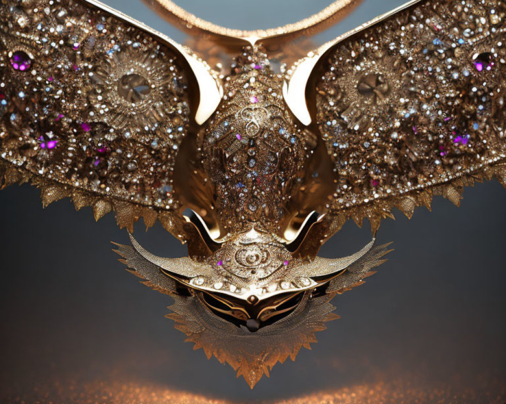 Intricate Golden Mask with Gemstones on Symmetrical Axis