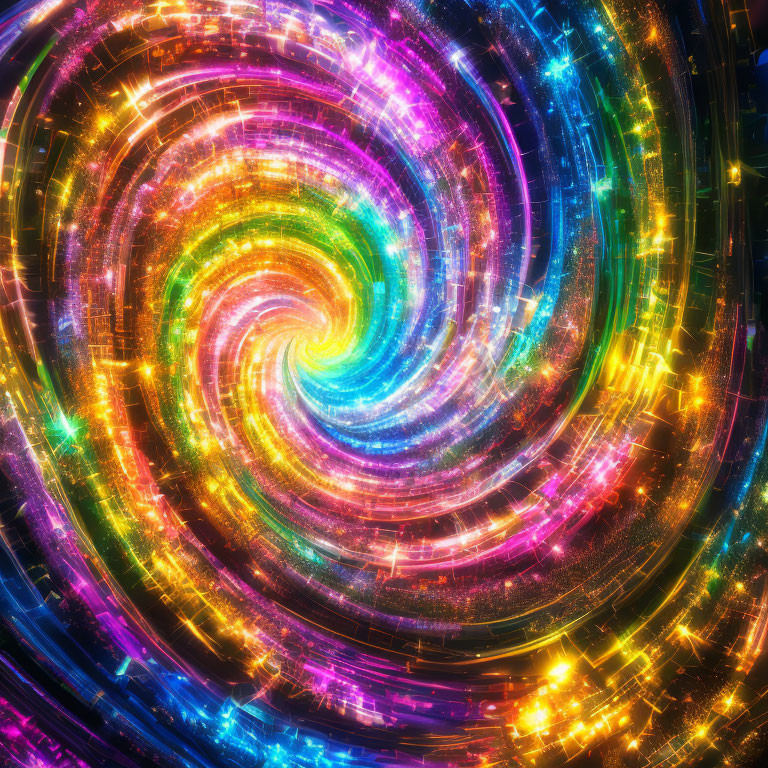 Colorful Swirl Digital Art with Neon Lights