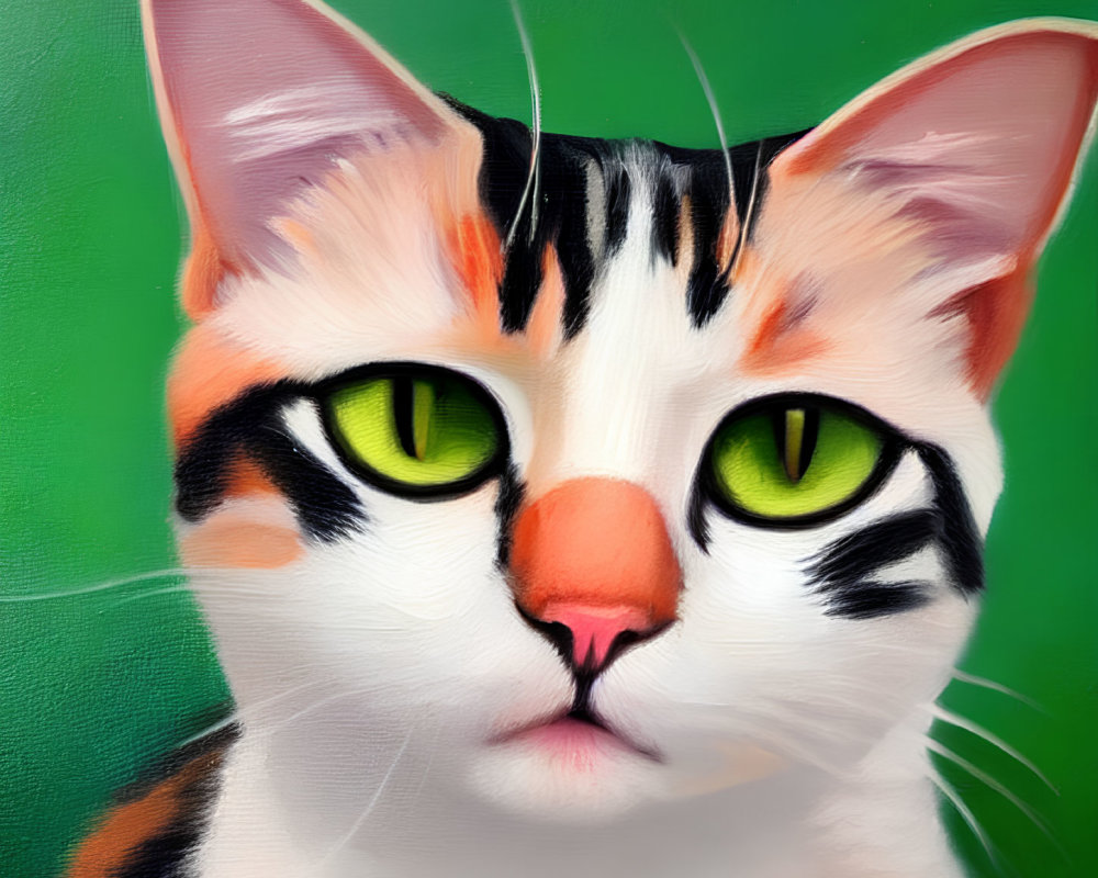 Calico Cat with Striking Green Eyes and Unique Black and Orange Markings