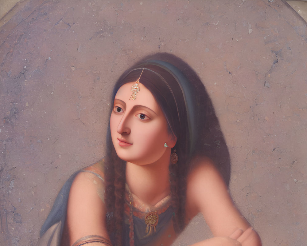 Portrait of Woman in South Asian Jewelry and Blue Garment with Ethereal Aura